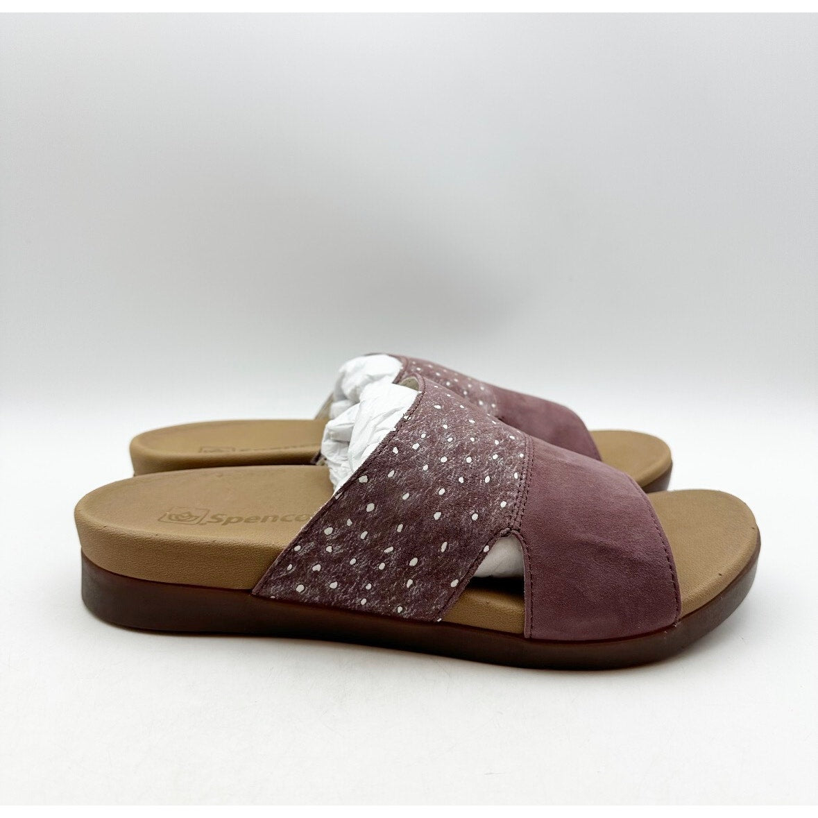 Spenco Womens Dawn Slide Sandals Size 7.5 EU 38 Red Burgandy Ostrich Suede NIB