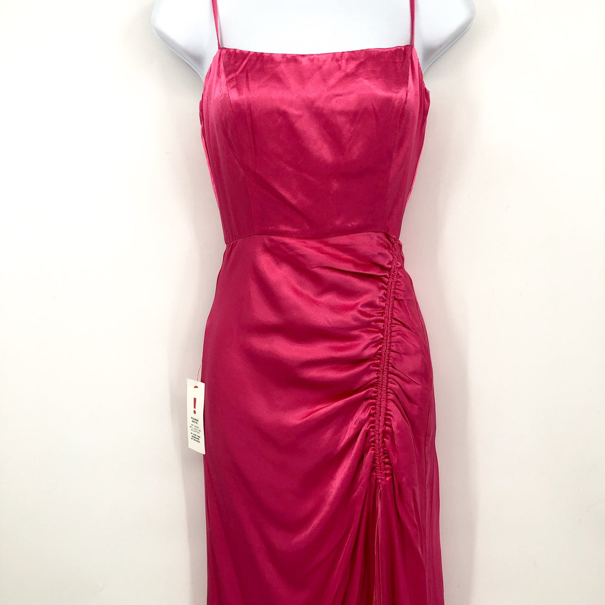 BARDOT Women's Zadie Midi Dress XS US 4 Raspberry Pink Satin Ruched NWT