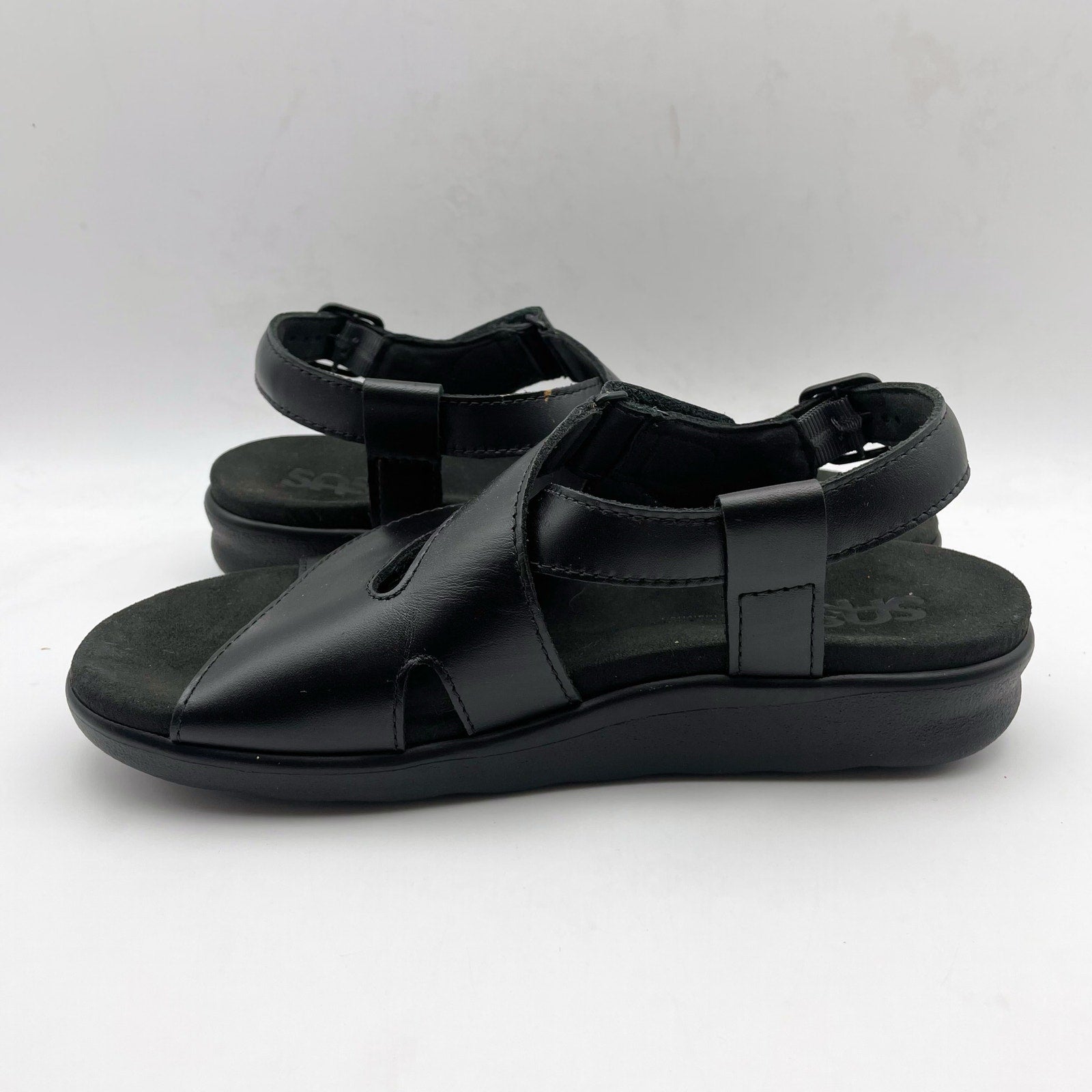 SAS Womens Huggy Adjustable Comfort Sandal US 6.5M EU 37 Black Leather NWOB