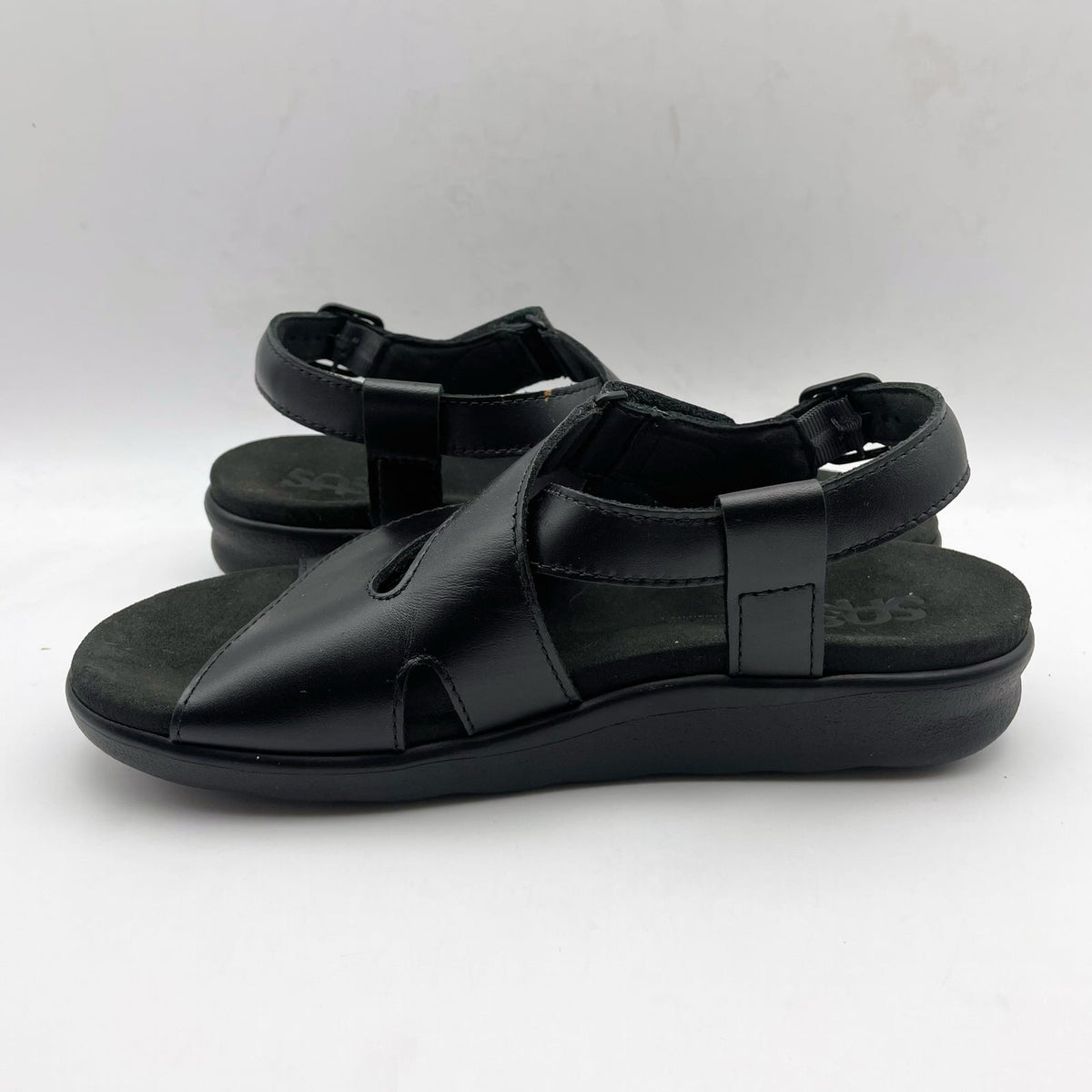 SAS Womens Huggy Adjustable Comfort Sandal US 6.5M EU 37 Black Leather NWOB