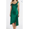 THE GENERAL GOOD Womens Off-Shoulder Satin Midi Dress Medium Forest Green NWOT