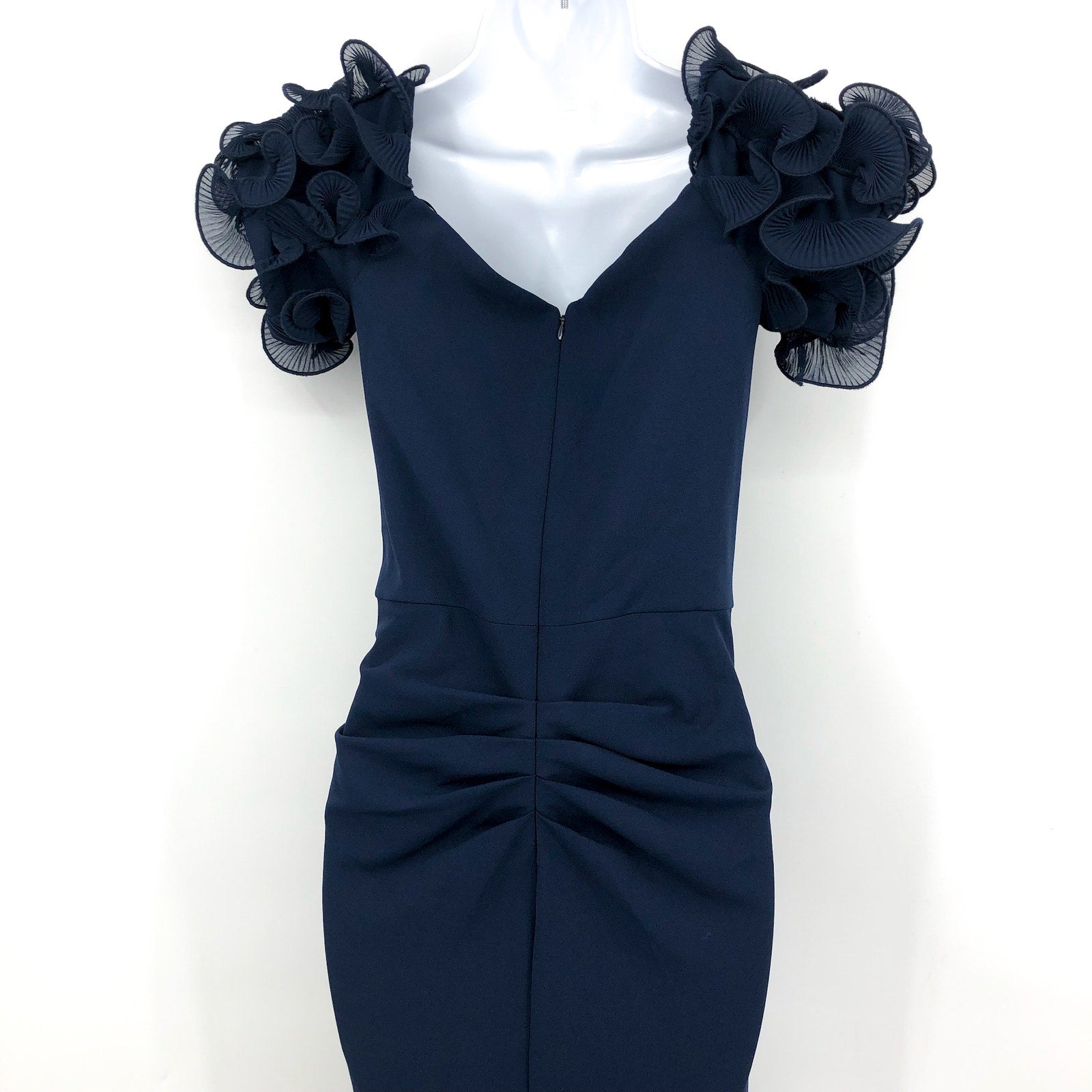 XSCAPE Ashlyn Scuba Crepe Off the Shoulder Long Gown Size 8 Navy Blue Dress NWT