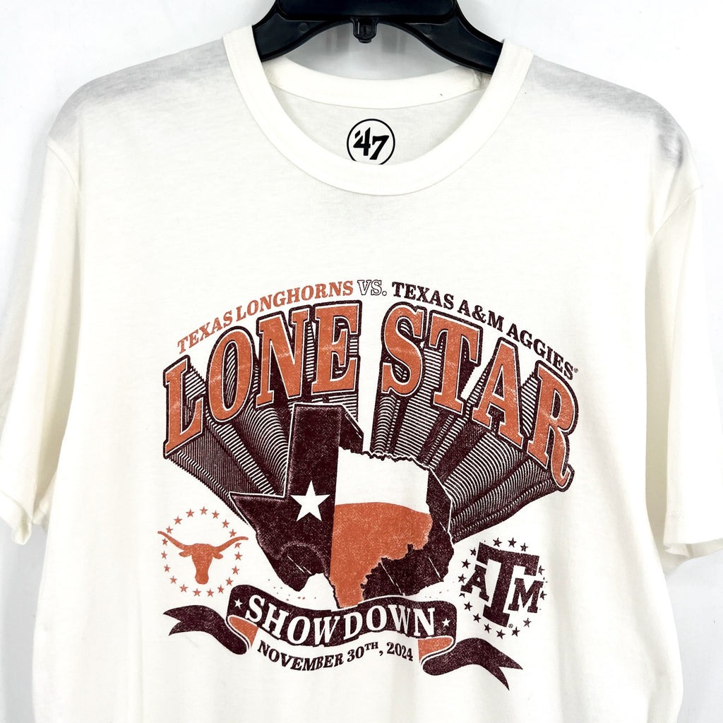47 BRAND Mens Lone Star Showdown Football SS Fashion T Shirt Medium White NWT