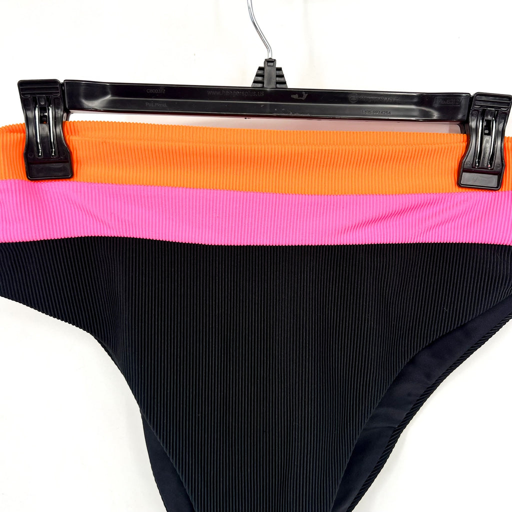 BEACH RIOT Heidi Bikini Bottoms Medium Black Pink Colorblock High Waist NWOT