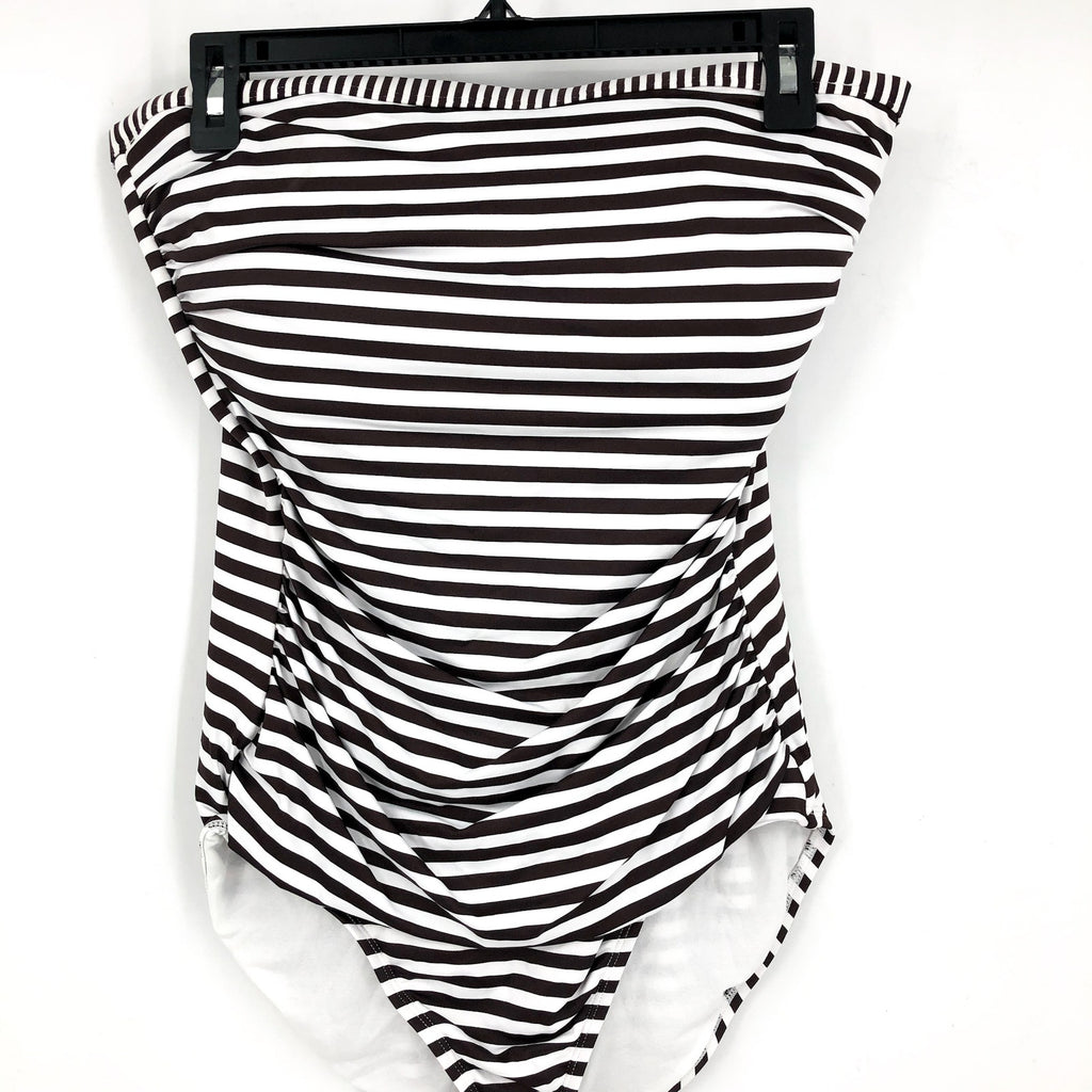 TOMMY BAHAMA Women Breaker Bay One-Piece Swimsuit Size 16 Brown White Stripe NWT