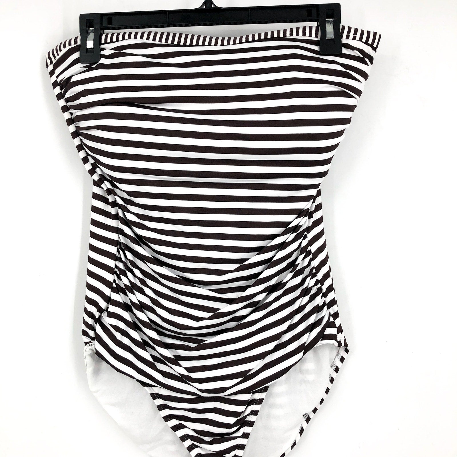 TOMMY BAHAMA Women Breaker Bay One-Piece Swimsuit Size 16 Brown White Stripe NWT