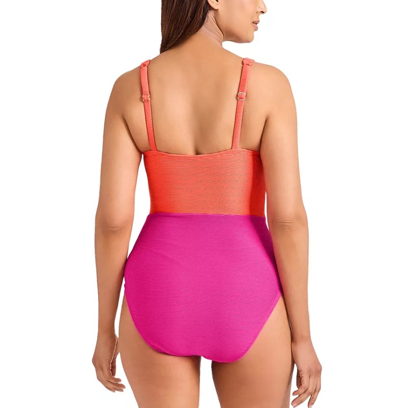 TOMMY BAHAMA Ocean Point One Piece Swimsuit Size 16 Pink Maui Colorblock NWT