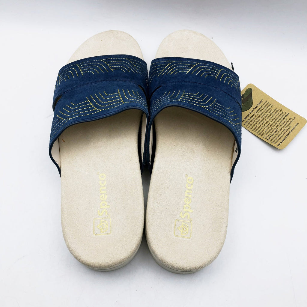 Spenco Womens Twilight Ellie Slide Sandal Size 9.5 WIDE Blue Peacoat Leather NIB