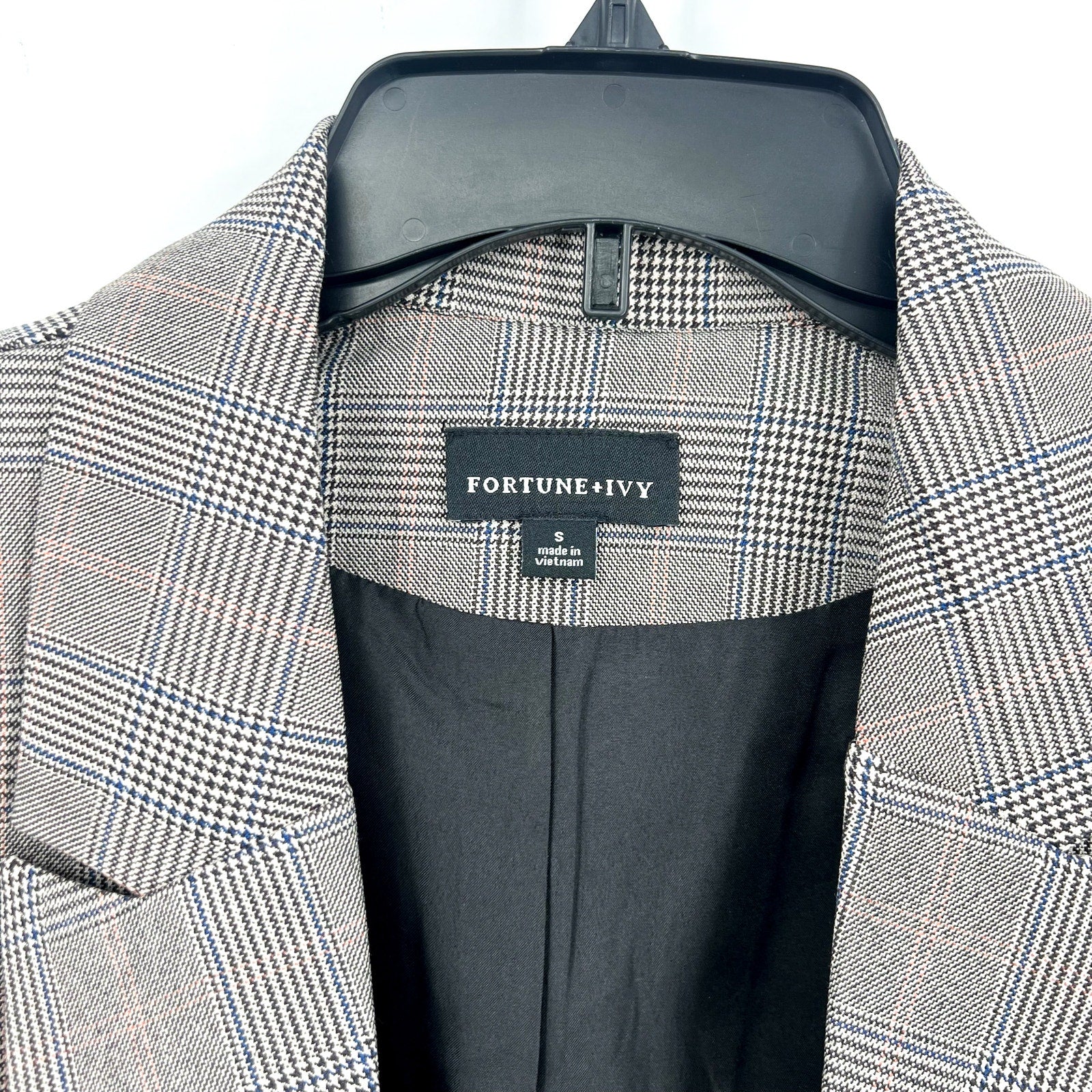 FORTUNE + IVY Womens Double-Breasted Blazer Small Glen Plaid Grey Multi NWOT