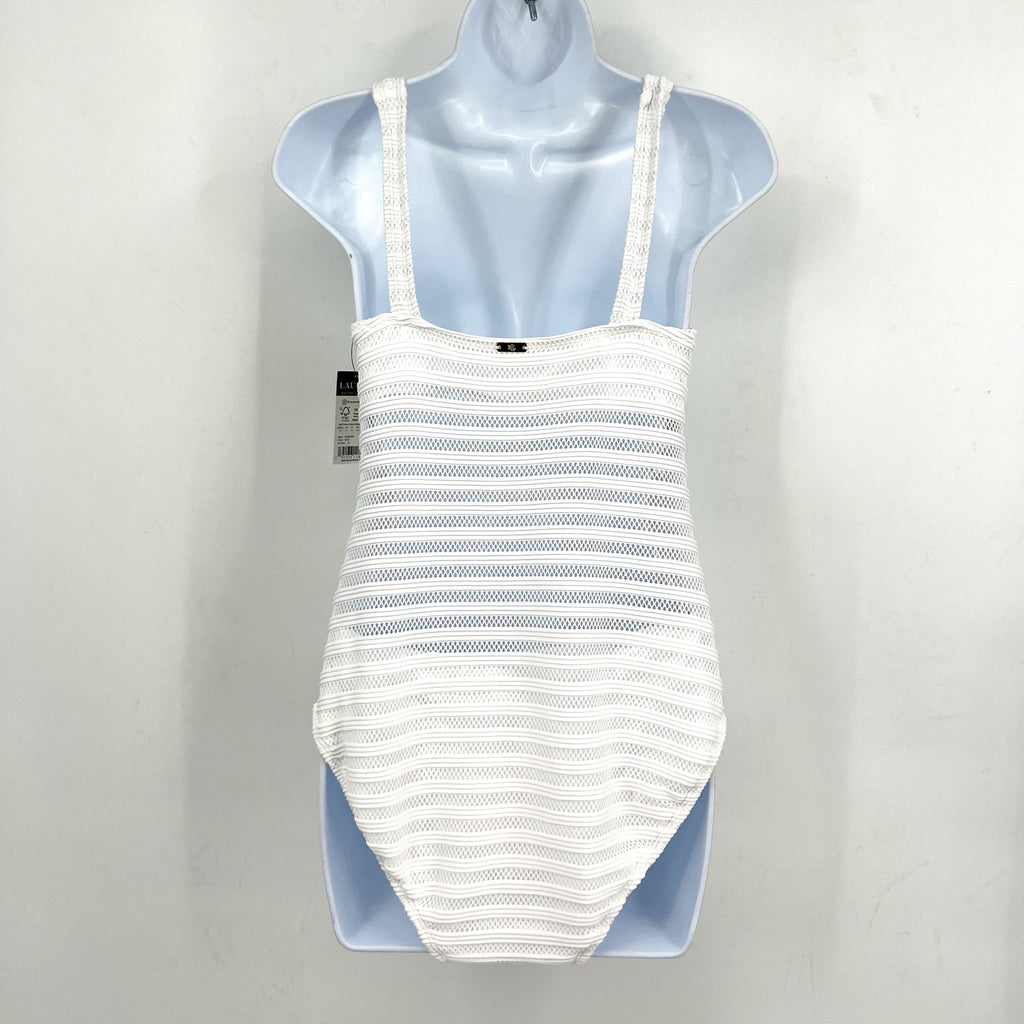 LAUREN RALPH LAUREN Ottoman One Piece Swimsuit Size 6 White Mesh Stripe NWT