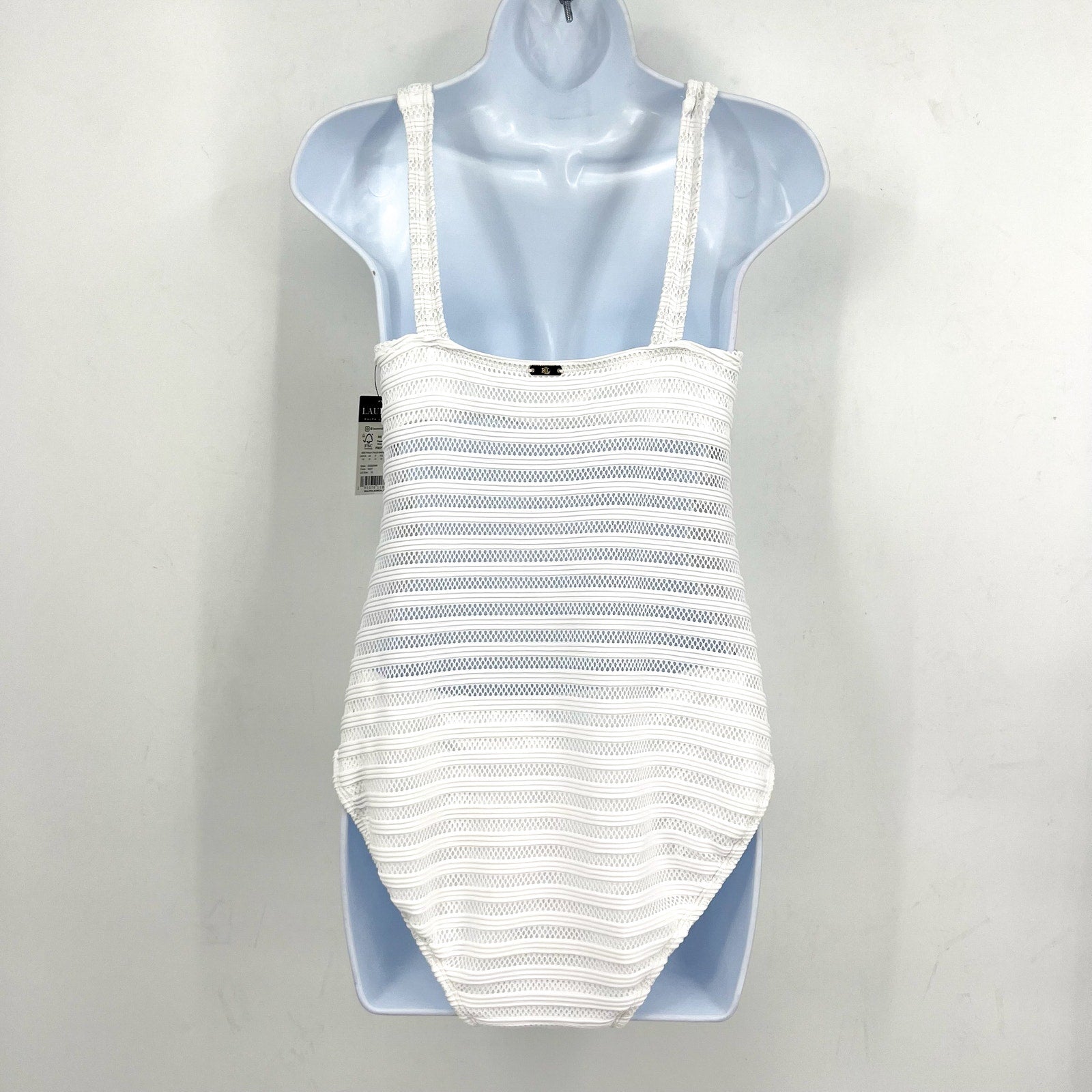 LAUREN RALPH LAUREN Ottoman One Piece Swimsuit Size 6 White Mesh Stripe NWT