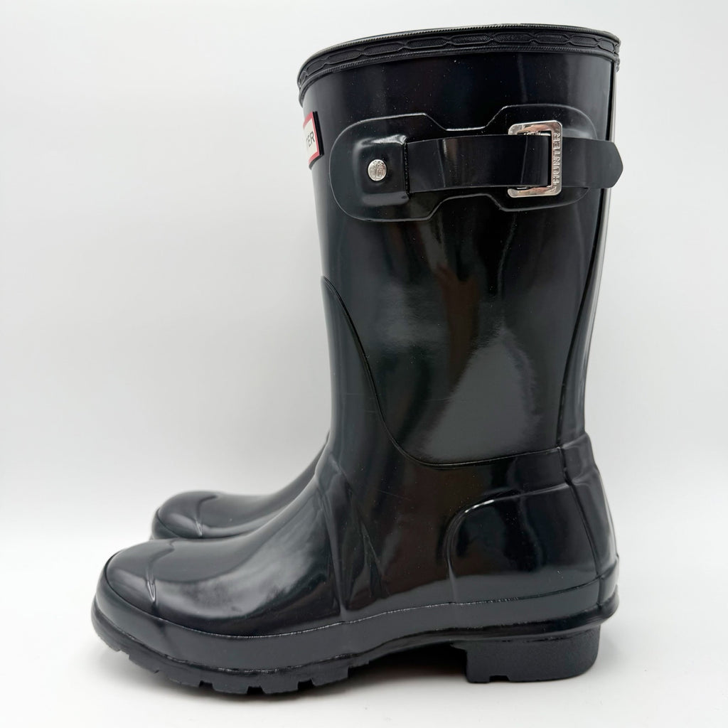 Hunter Womens Original Short Gloss Rain Mid Boot US 6 EU 37 Grey Waterproof NWOB