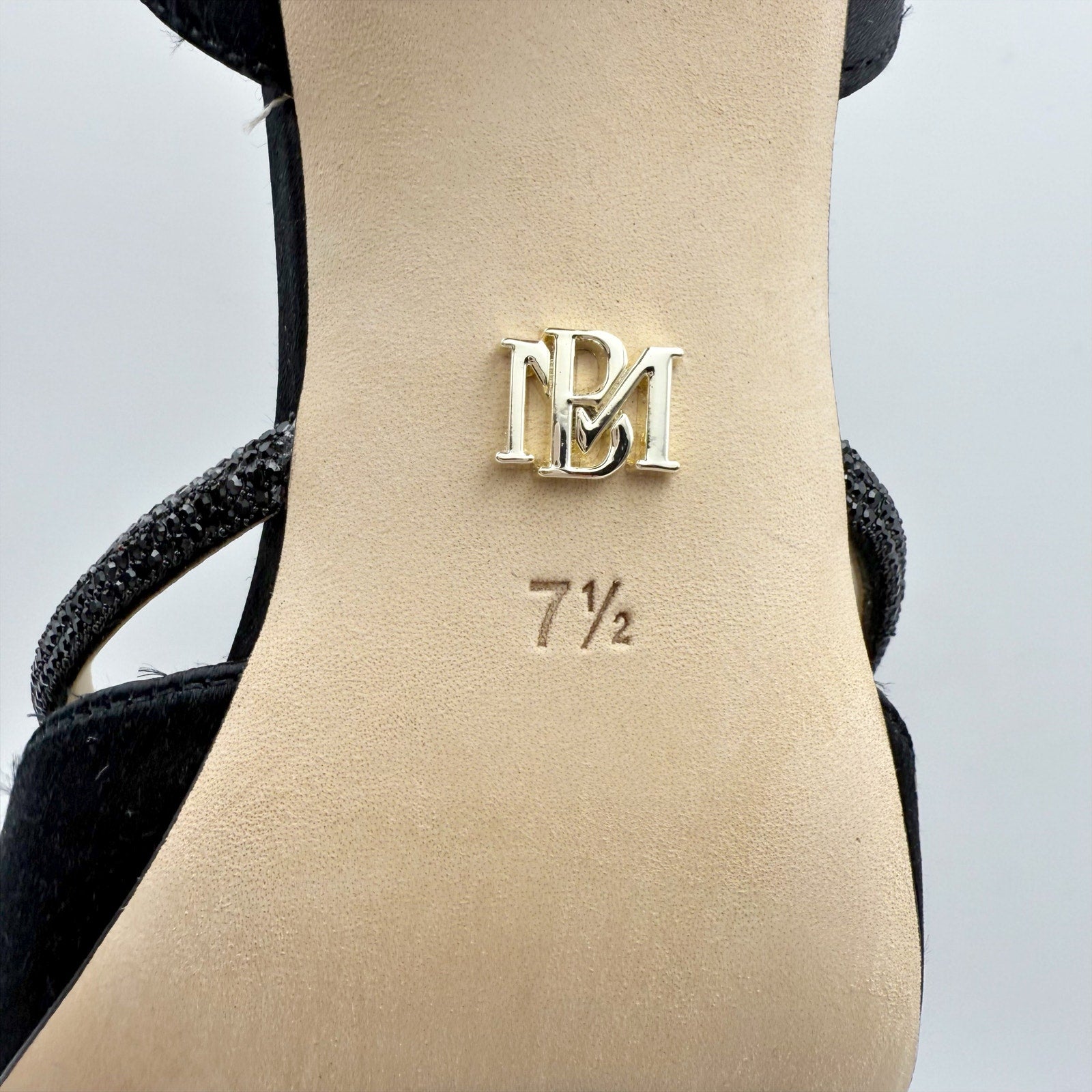 Badgley Mischka Womens Angelina Heels US 7.5 Black Satin Rhinestone Sandals NIB