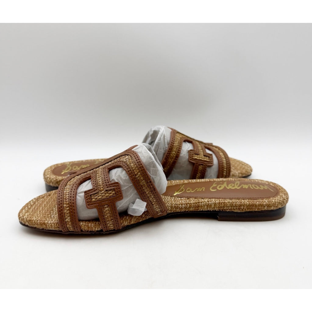 Sam Edelman Women's Bay Slide Sandals Size 7 EU 37 Tan Raffia Flats NIB