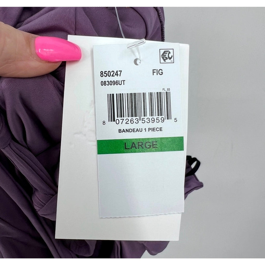 BECCA Women's Color Code Rylie Bandeau One-Piece Swimsuit Large Purple Fig NWT