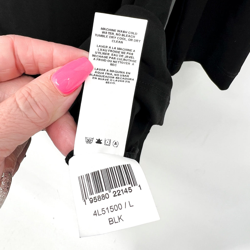 KAREN KANE Women's Twist Front Dress Large Black Stretch Long Sleeve NWT