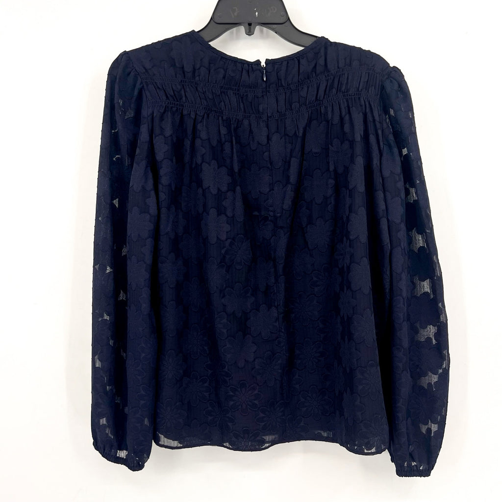TOMMY HILFIGER Women's Popover Floral Blouse Medium Navy Blue Long Sleeve NWT