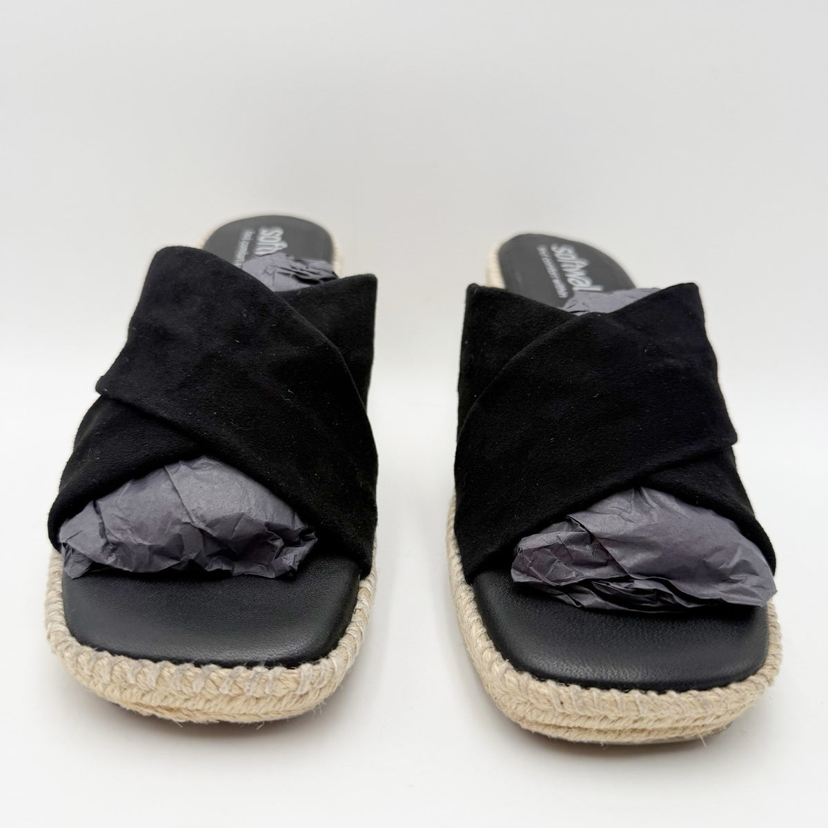 Softwalk Womens Hastings Wedge Sandals Size 7 WIDE Black Suede NIB