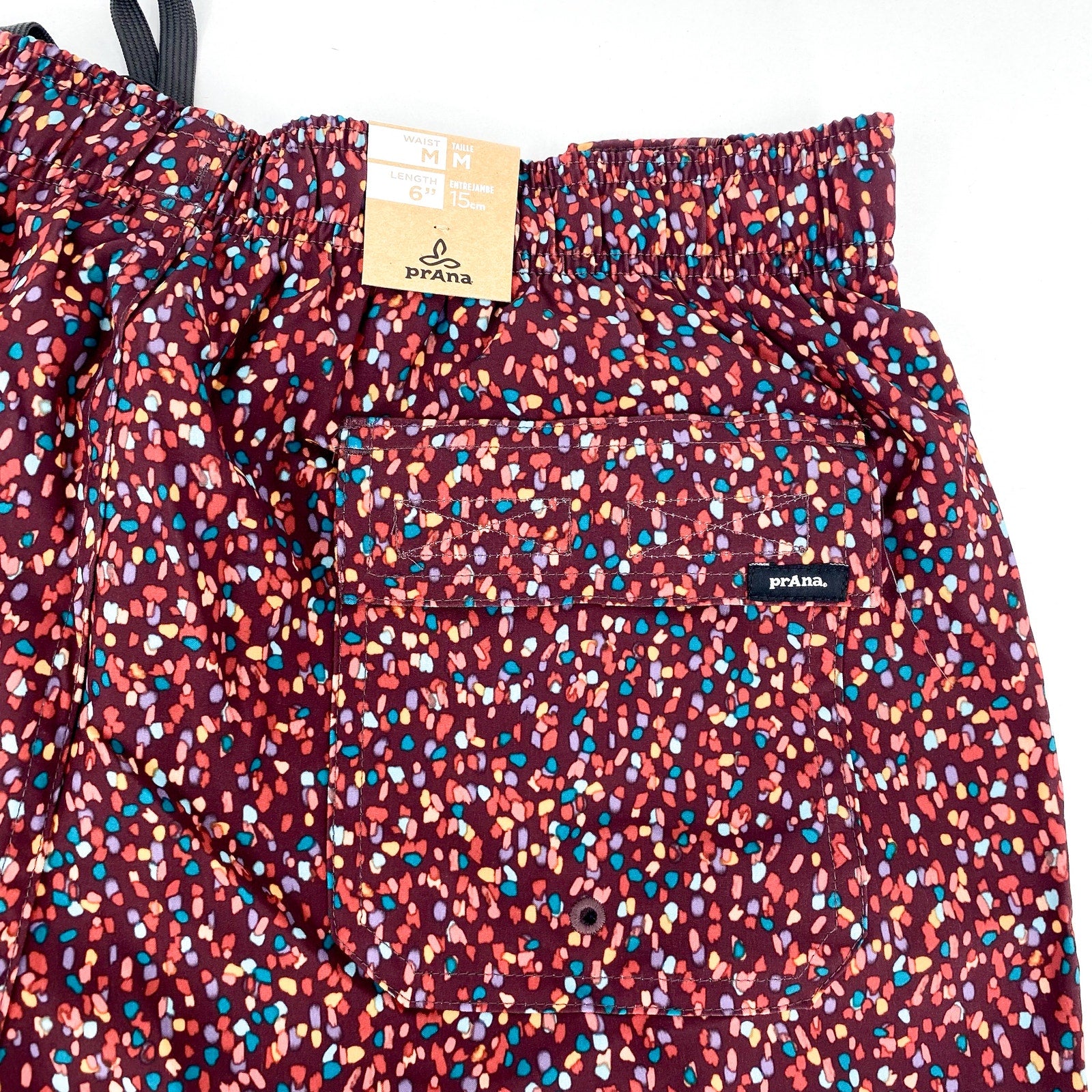 PRANA Men's Plunge Swim Shorts Medium Red Cacao Alotta Dots 6" Inseam Liner NWT