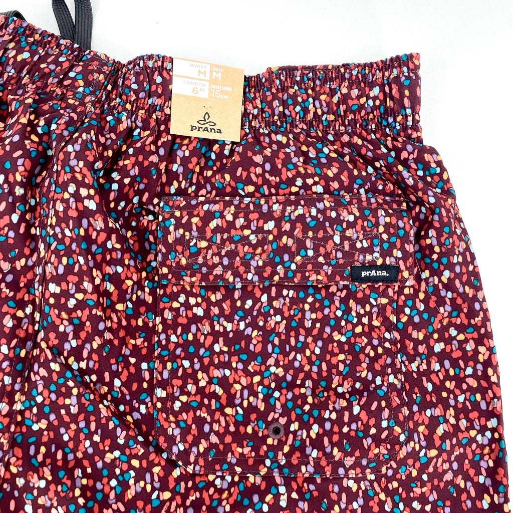 PRANA Men's Plunge Swim Shorts Medium Red Cacao Alotta Dots 6" Inseam Liner NWT