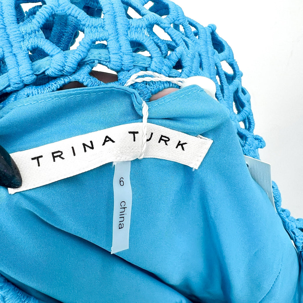 TRINA TURK Eleanor Midi Sheath Dress Size 6 Blue Grotto Crochet Sleeveless NWT