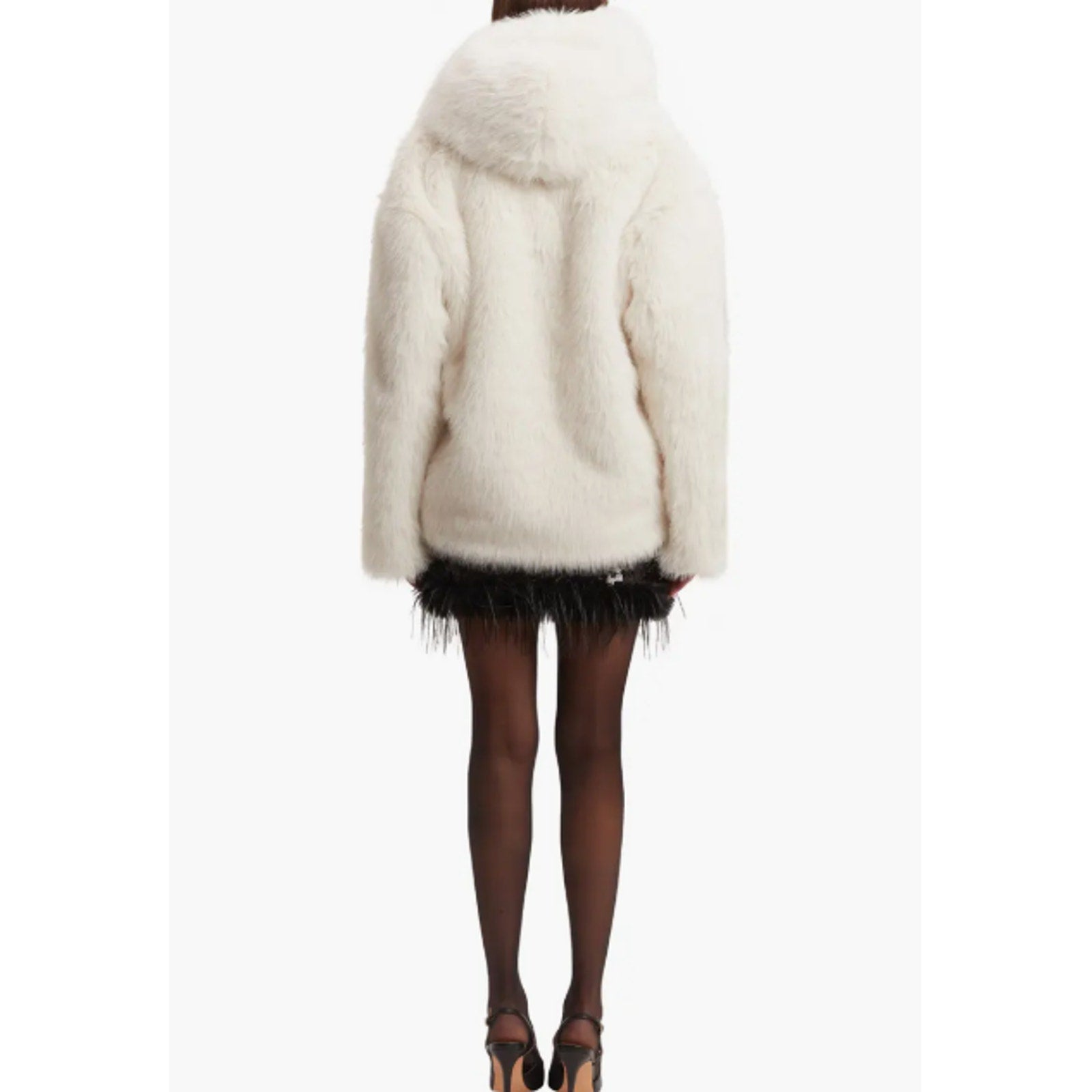 Bardot Womens Callan Faux Fur Jacket Large White Hooded NWT