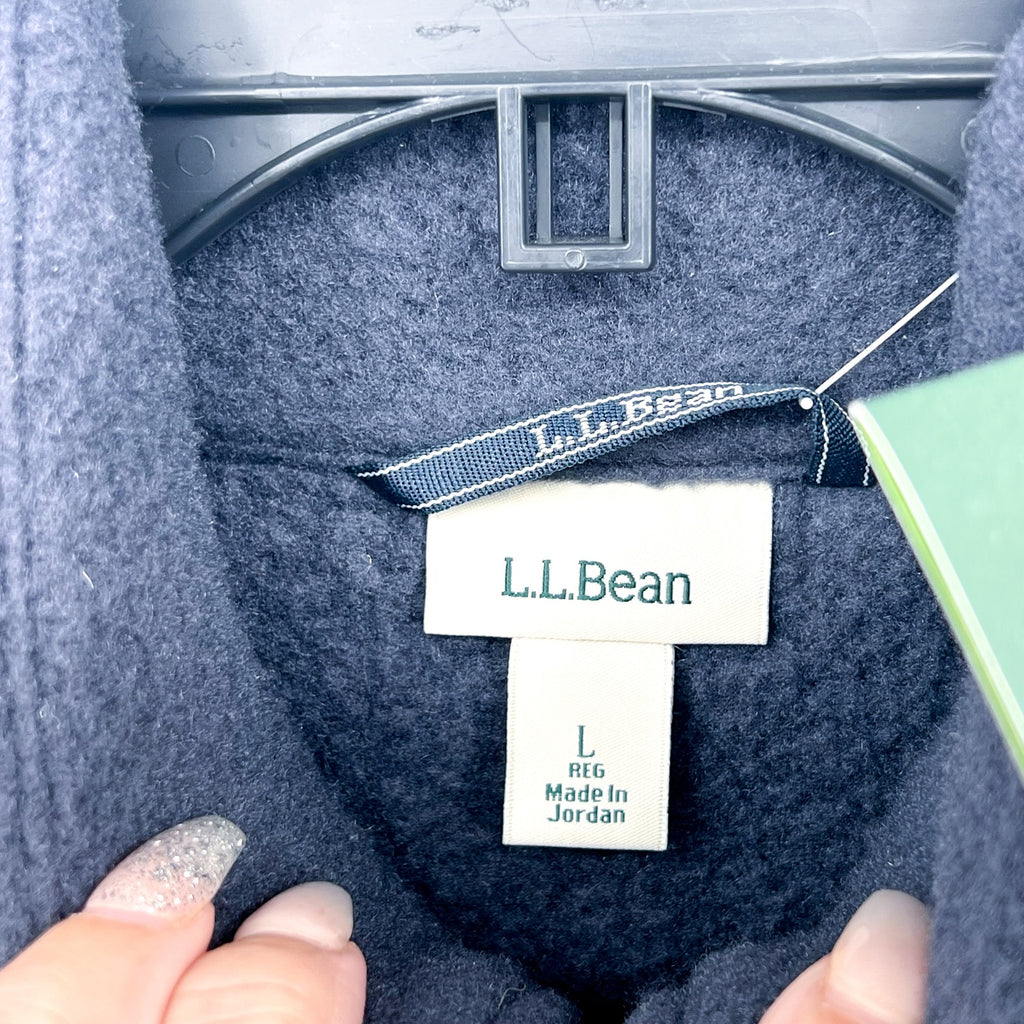 L.L. BEAN Men's Fleece Sherpa Hybrid Fleece Pullover Large Carbon Navy Blue NWT