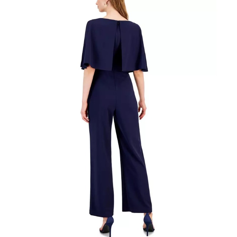 CONNECTED APPAREL Women's Navy Cape Wide Leg Formal Jumpsuit 10 Petite Navy NWT