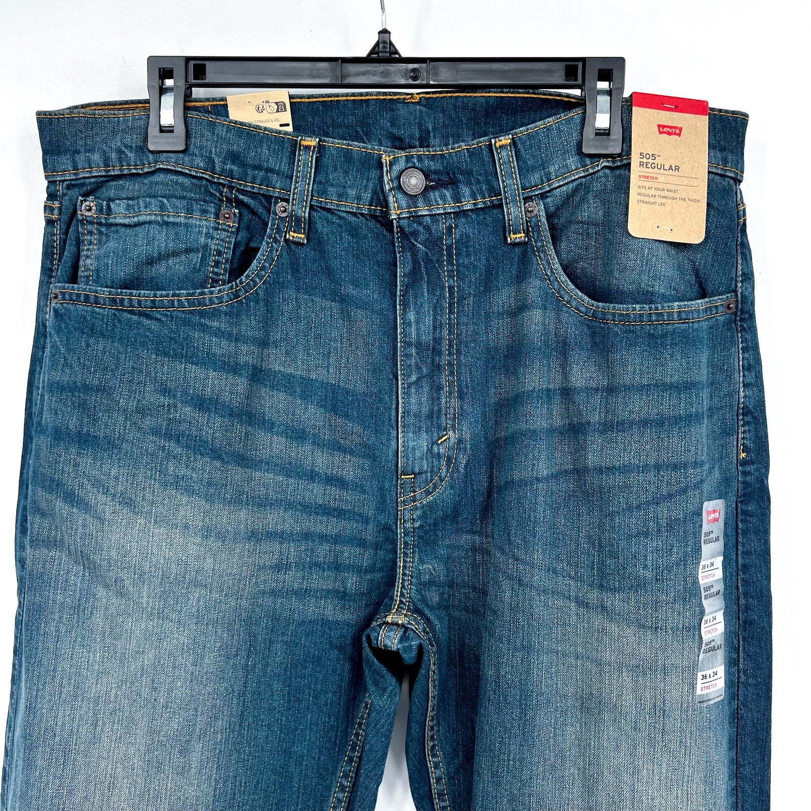 LEVI'S Men's 505 Straight Fit Jeans 36x34 Blue Cash Wash Stretch 005051064 NWT