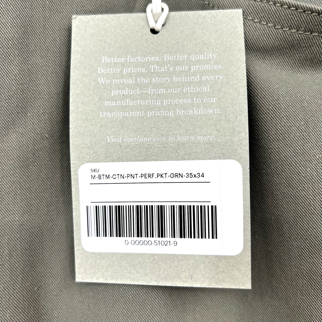 EVERLANE Men's The Performance 5-Pocket Pants 35x34 Green Chinos NWT