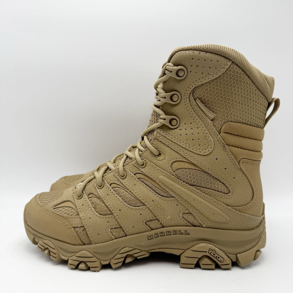 Merrell Work Moab 3 8" Tactical Zip Boots Mens 6.5 Womens 8 Tan Leather WP NIB