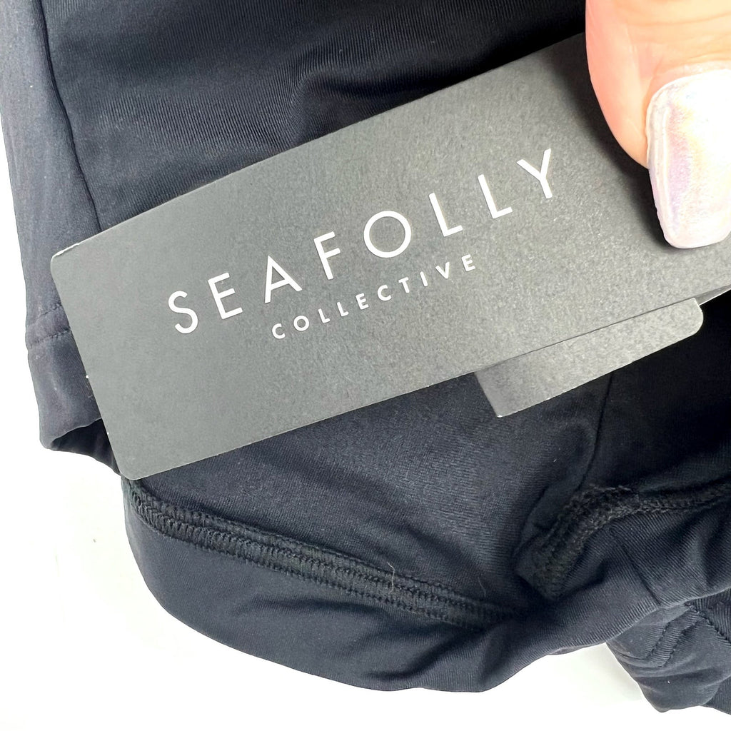 SEAFOLLY Women's High Waisted Roll Top Boyleg Bikini Bottom Size 12 Black NWT