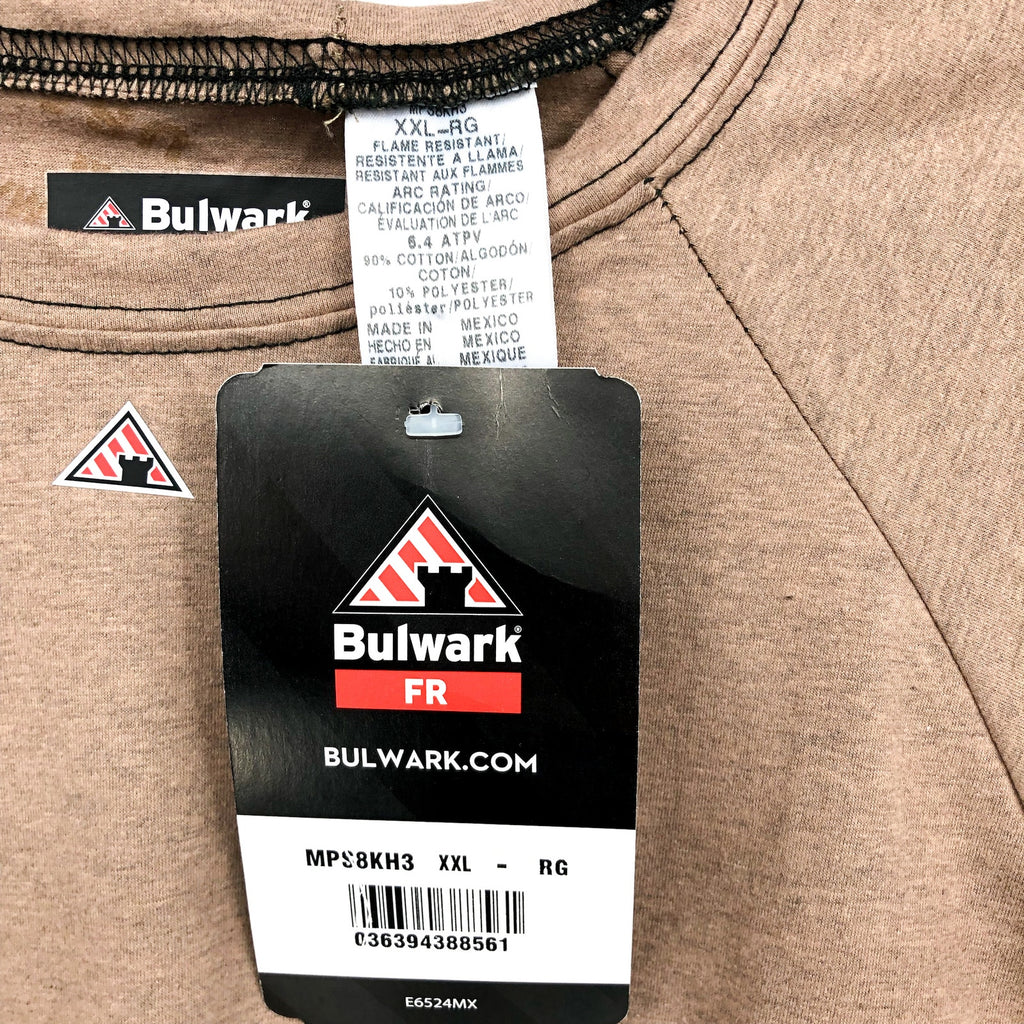 BULWARK Men’s FR Long Sleeve Shirt XXL Khaki Black Chest Pocket Base Layer NWT