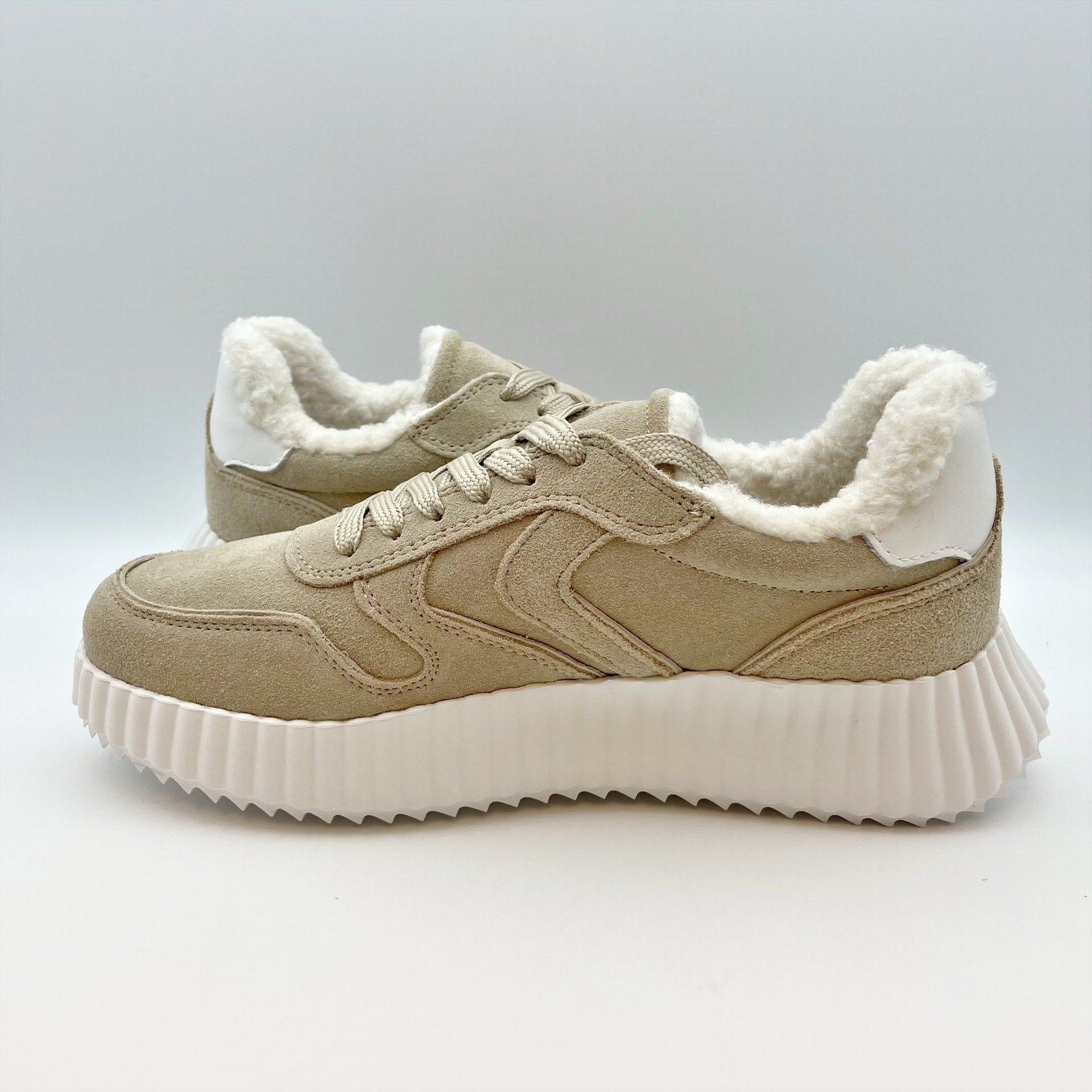 Steve Madden Womens Shereen-Fur Lined Sneakers US 8.5 M EU 39 Tan Grey Suede NIB