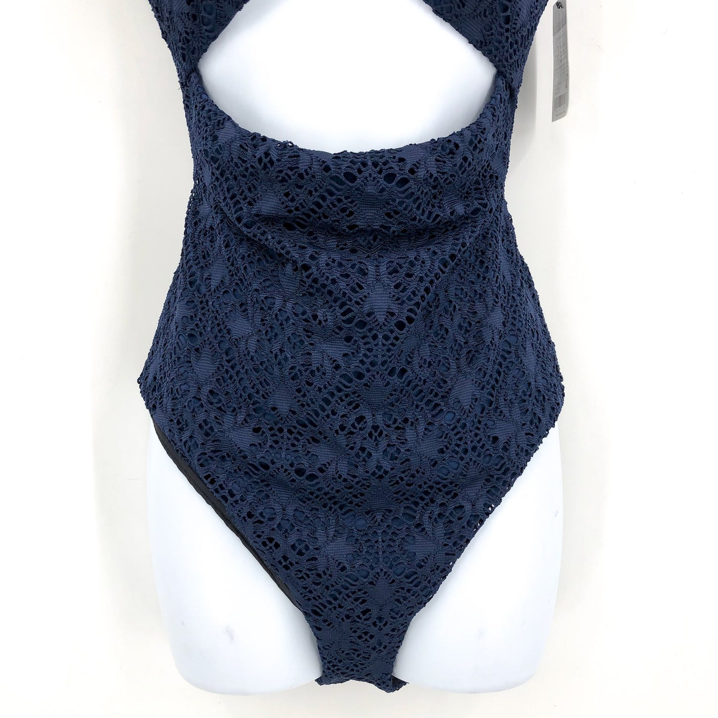 LAUREN RALPH LAUREN One Piece Swimsuit Size 10 Navy Blue Crochet Bandeau NWT