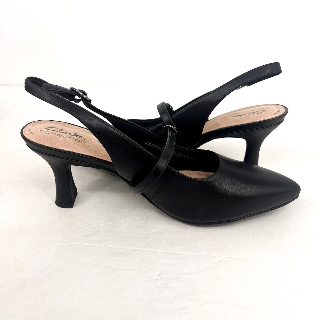 CLARKS Women's Kataleyna Ruby Buckle Dress Pumps Size 8.5 WIDE Black Leather NIB