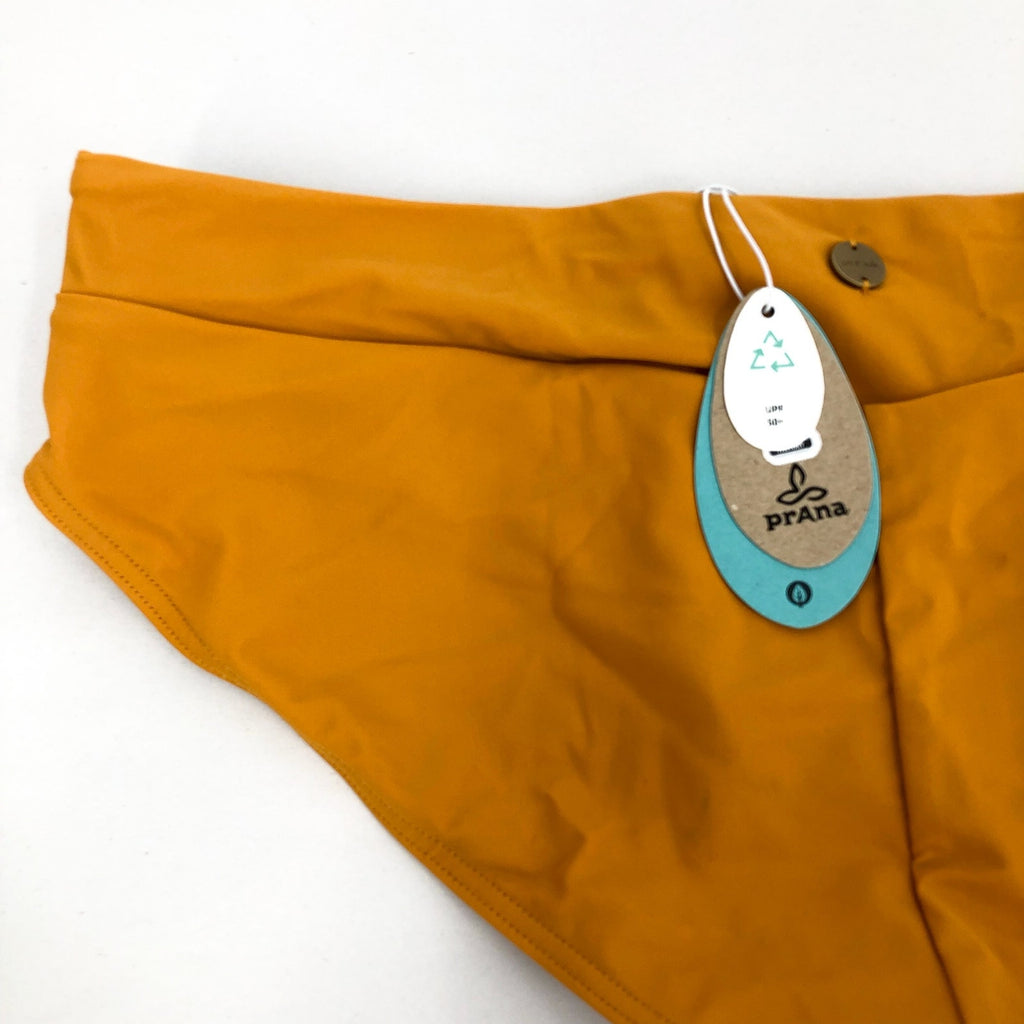 PRANA Women's Presolana Hipster Bikini Bottoms Large Gold Deep Solstice NWT