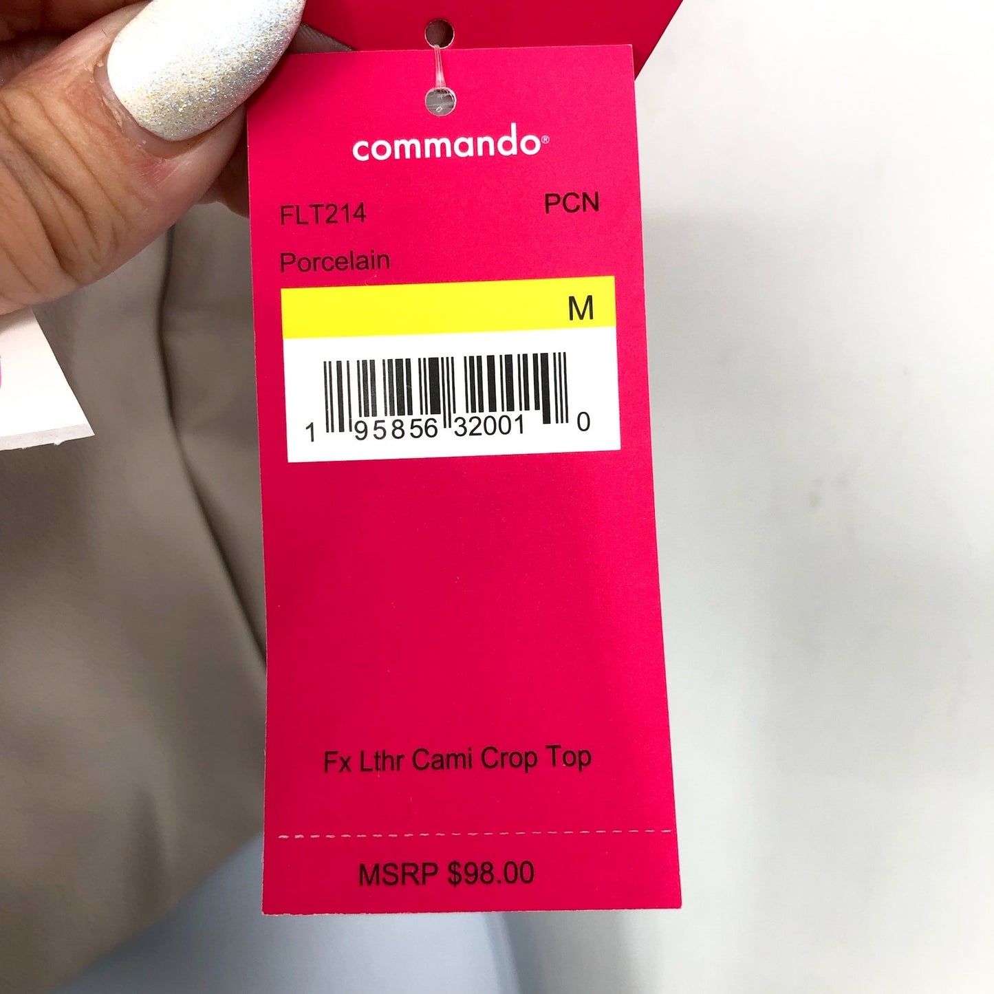 COMMANDO Womens Faux Leather Cami Crop Top Medium Beige Porcelain Stretch NWT