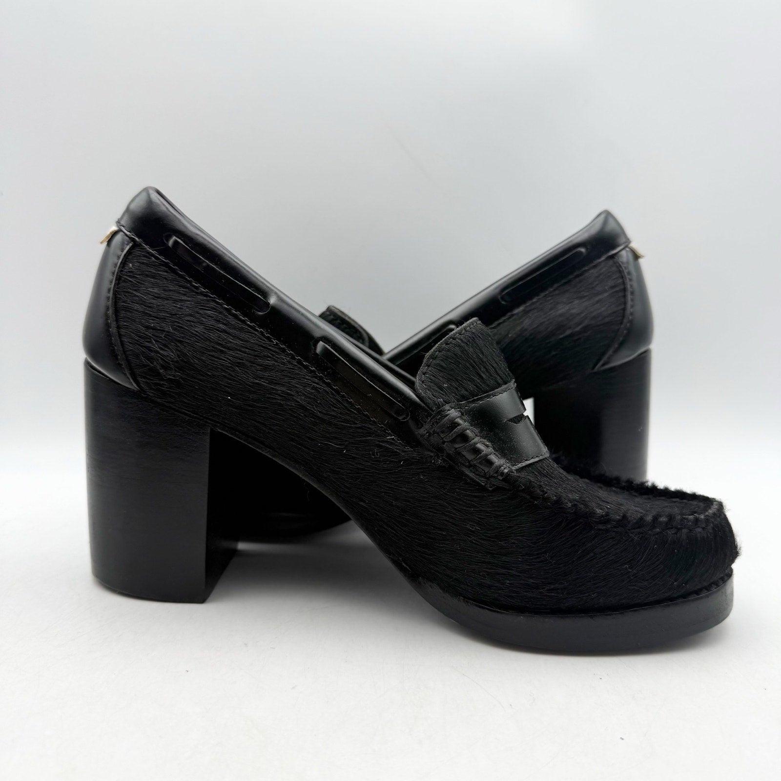 RE/DONE + Weejuns Womens Heeled Loafers US 7 M Black Calf Hair Leather NWOB