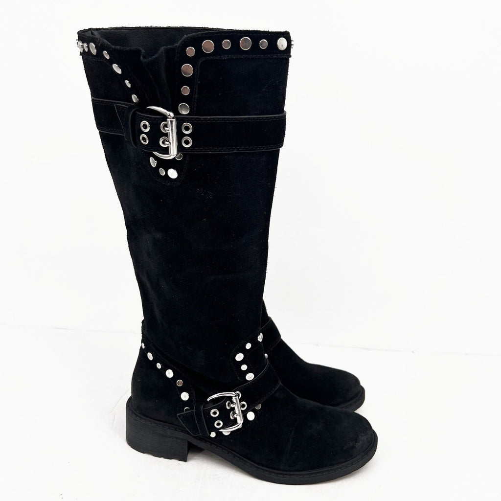 Sam Edelman Womens Deryn Studded Knee High Boots Size 7 EU 37 Black Suede NWOB