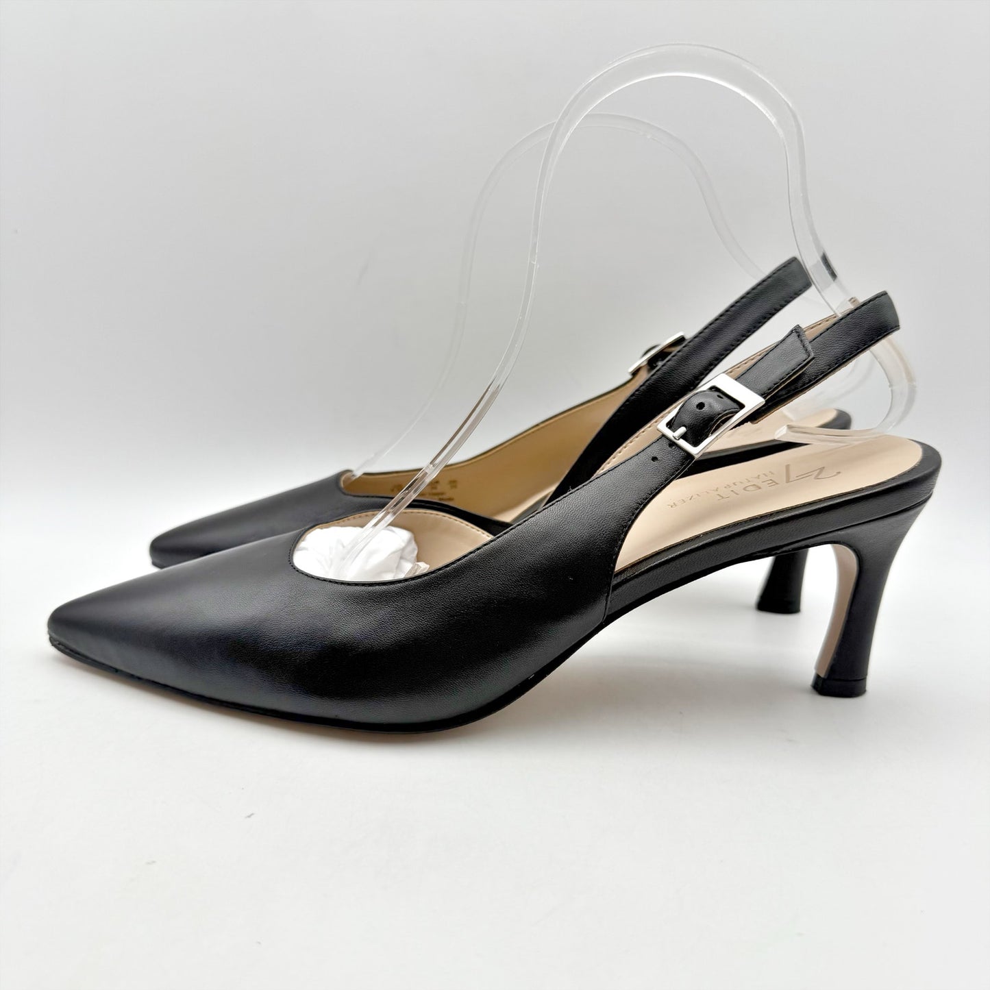 27 EDIT Womens Felicia Slingback Heels US 8.5 M EU 39 Black Leather NIB