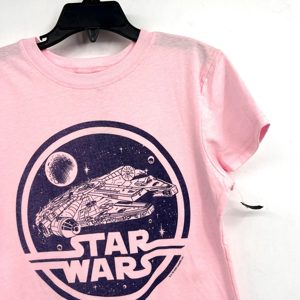 JUNK FOOD Girls Star Wars Millennium Falcon Graphic T-Shirt 7/8 Small Pink NWOT