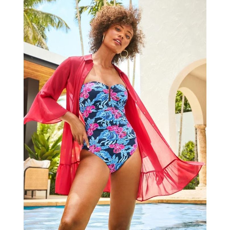 LILLY PULITZER Farlee One-Piece Swimsuit Size 0 Blue Pink Low Tide Navy NWT