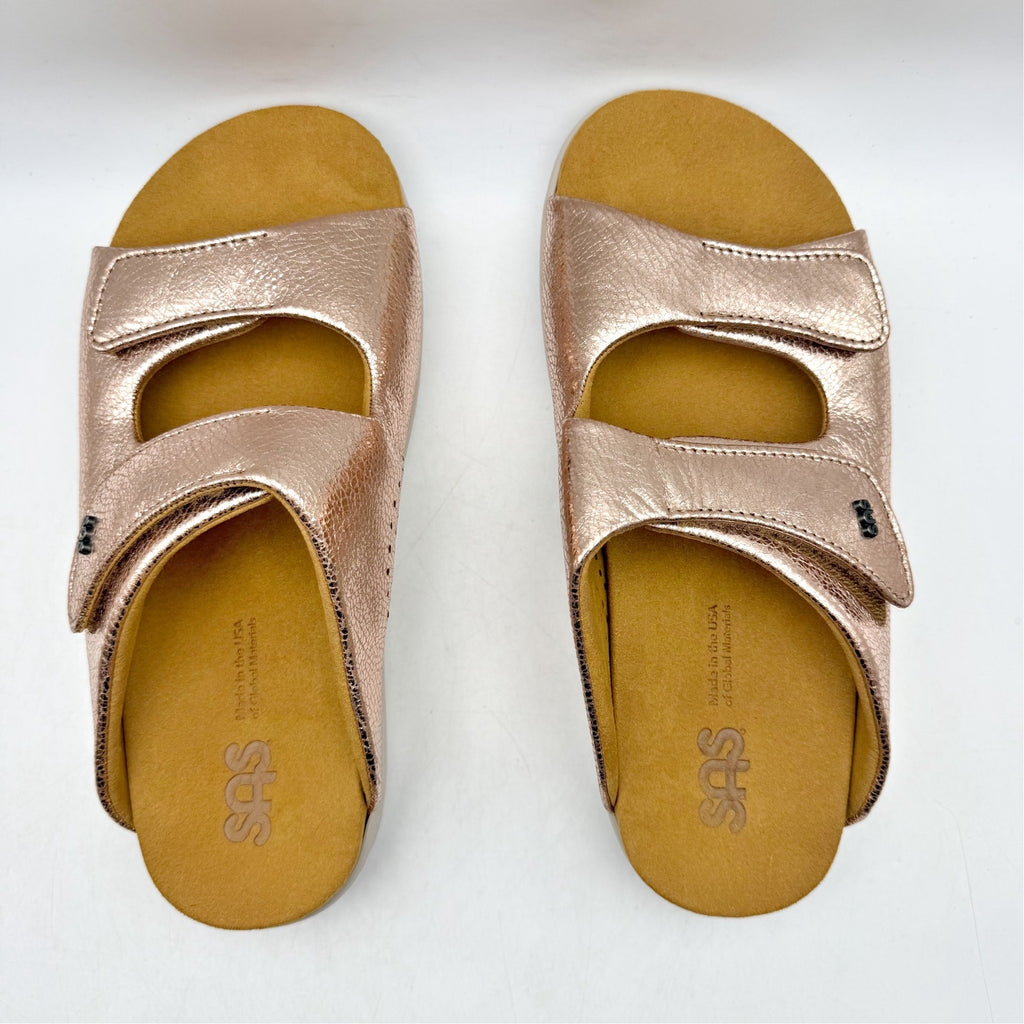 SAS Womens Cozy Adjustable Slide Sandals Size 9 Wide Pink Metallic Leather NIB