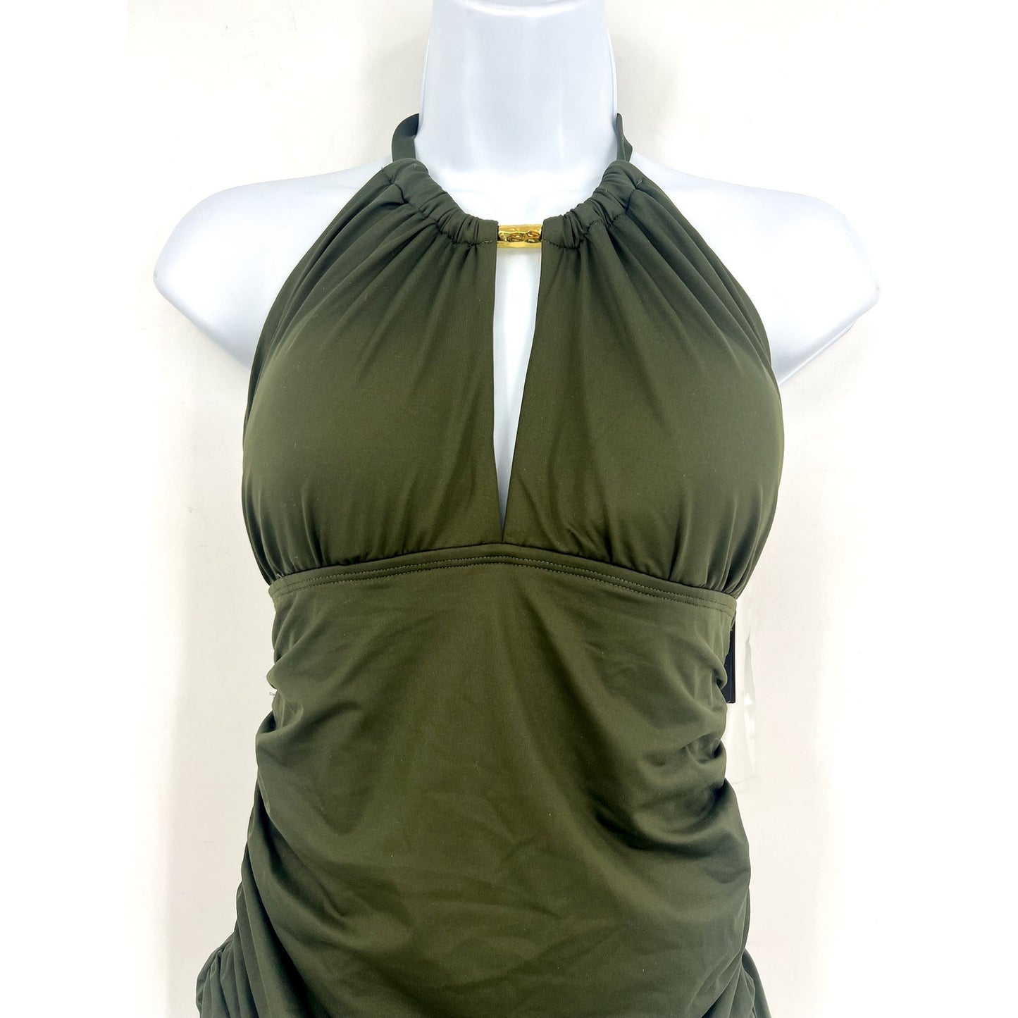 LAUREN RALPH LAUREN High Neck One-Piece Swimsuit 14 Olive Green Beach Club NWT