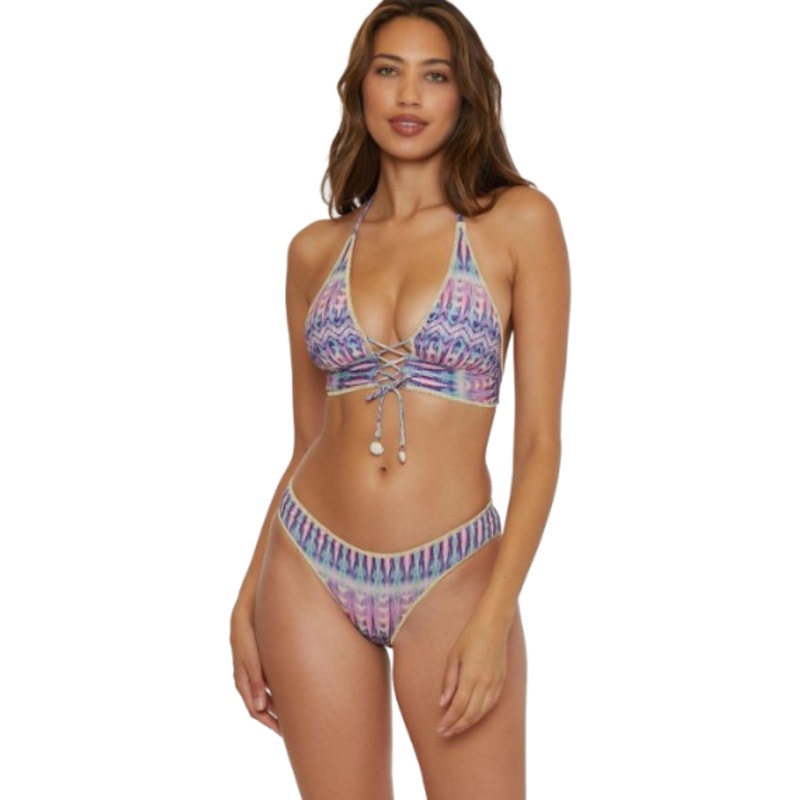 BECCA Women's Tulum Halter Bikini Top Small Purple Multi Printed Lace Front NWT