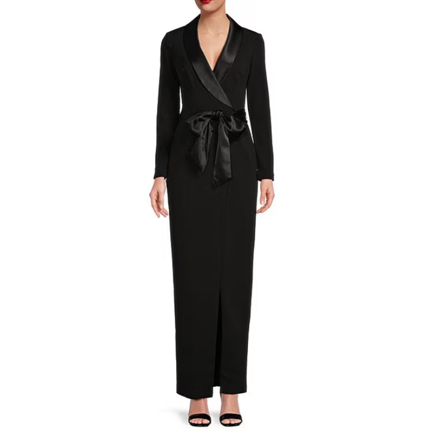 ELIZA J Womens Wrap Tuxedo Gown Size 4 Black Scuba Crepe Long Sleeve NWT