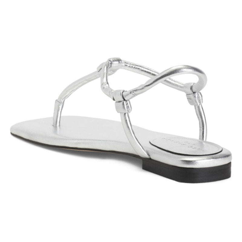 Marc Fisher Womens LTD Maycee Flat Sandals US 6.5 M Silver Leather Thongs NIB