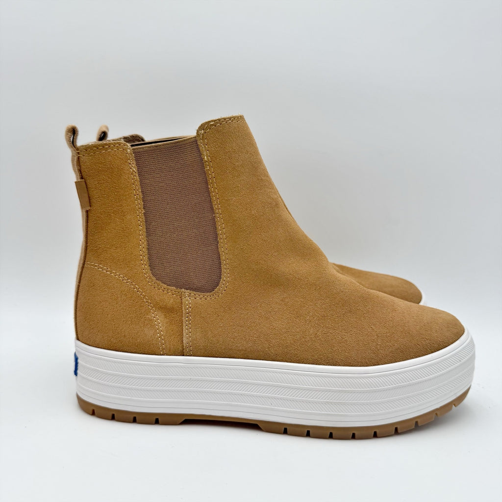 KEDS Womens The Platform Chelsea Boots Size 6.5 Brown Tan Suede NWOB