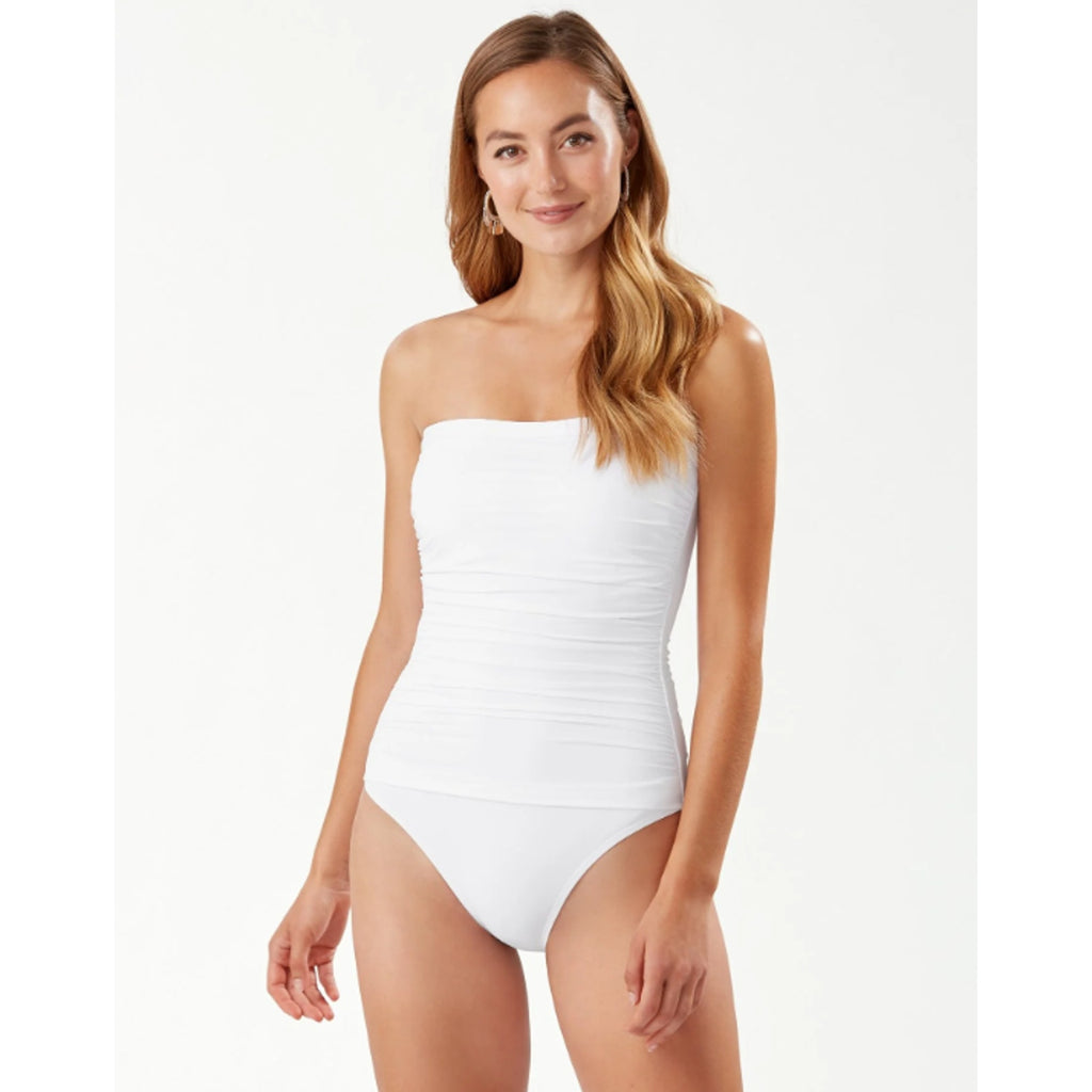 TOMMY BAHAMA Women's Pearl Bandeau One Piece Swimsuit Size 4 White Shirred NWT